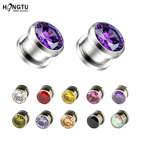 2PCS Cubic Zirconia Tunnel Ear Plugs Stainless Steel Ear Plug Piercing Gauges Earrings Stretching Expander Screw Tunnels Jewel ► Photo 1/6