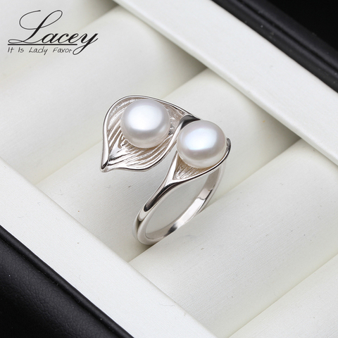 Adjustable 925 Silver Double Pearl Rings For Women,Natural Freshwater Pearl Rings Drop Shipping Couple Rings Jewelry ► Photo 1/6