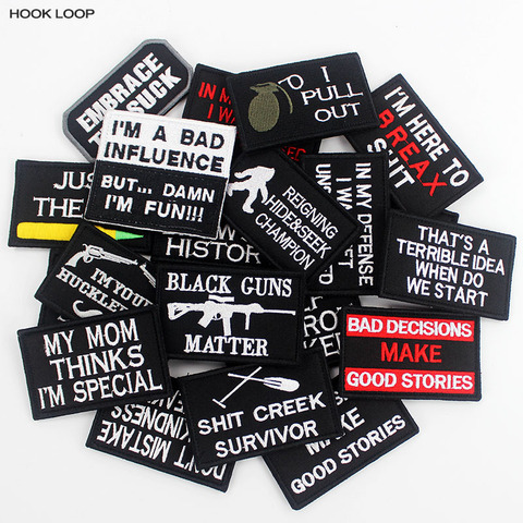 Proverb Words Patches Black Tactical Embroidery Army Badge Hook Loop Armband 3D Stick on Jacket Backpack Stickers ► Photo 1/6