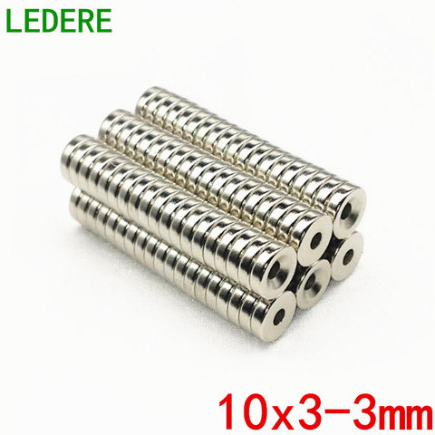 LEDERE 100Pcs 10x3-3mm Countersunk Neodymium Magnet Ring Hole 3mm Small Round N52 Super Strong Powerful Magnetic Magnets Disc ► Photo 1/5