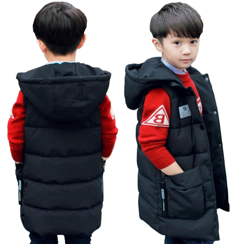 Baby boys waistcoat 2-13T kids long style warm vest baby girls spring cotton-padded hooded children warm jacket teenage snowsuit ► Photo 1/6