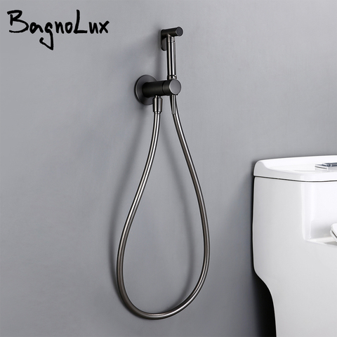 Bagnolux Gun Gray Toilet Hand Held Bidet Sprayer Kit with Hose and Holder Wall Mounted Hot and Cold Mixed Type Bathroom Faucet ► Photo 1/6