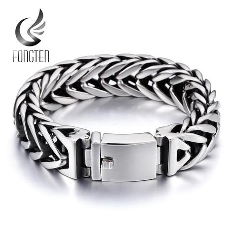 Fongten Heavy Braided Mesh Link Chain Men Bracelet Silver Color Stainless Steel Punk Viking Style Fashion Jewelry ► Photo 1/6