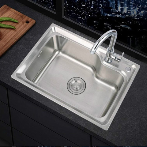 stainless steel sink single sink kitchen sink sink single basin thickened sink large single slot set ► Photo 1/4