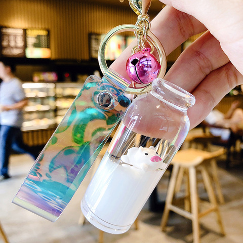 Acrylic Moving Liquid Keyrings  Acrylic Keychain Creative Milk