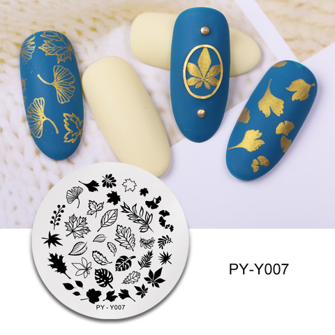 PICT YOU Round Nail Stamping Plates Flower Leaf Patterns Nail Art Image StampTemplates Stainless Steel Stencil Tools Y007 ► Photo 1/6
