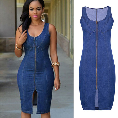 Women's Summer Sleeveless Denim Dress Slim Zipper Jeans Dress Fashion Casual Office Lady Clothing M-2XL 2022 New Arrival ► Photo 1/6