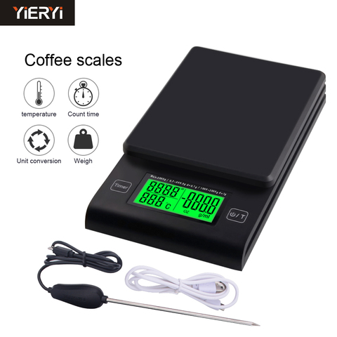 Multifunctional Hand Coffee Scale with Timer Temperature Probe Digital Kitchen Scale LCD Electronic Scale 1000G/0.1G-2000G/1G ► Photo 1/6