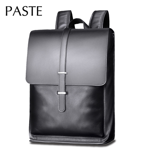 Simple Men Backpack Genuine Cow Leather Bagpack Business 15.6 Inch Laptop Computer Back Pack College Student School Bag Black ► Photo 1/6