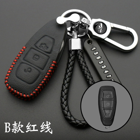 Genuine Leather Car Remote Key Cover Case For Ford Focus 3 4 ST Mondeo MK3 MK4 Fiesta Fusion Kuga 2013 2014 2015 2017 2022 ► Photo 1/3
