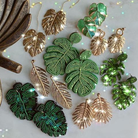 Dvacaman Bohemian Green Leaf Bead Drop Statement Earrings for Women Fashion Handmade Beaded Round Dangle Earrings Jewelry Gifts ► Photo 1/6