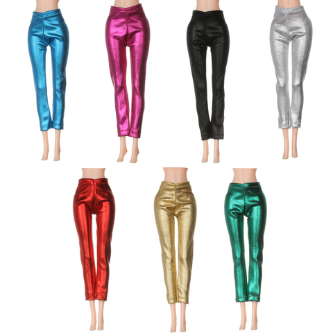 Candy Color Leather Elastic Trousers Striped Bottom Pants Doll Clothes Accessories For 1/6 Barbie Doll Casual Daily Dress Up ► Photo 1/6