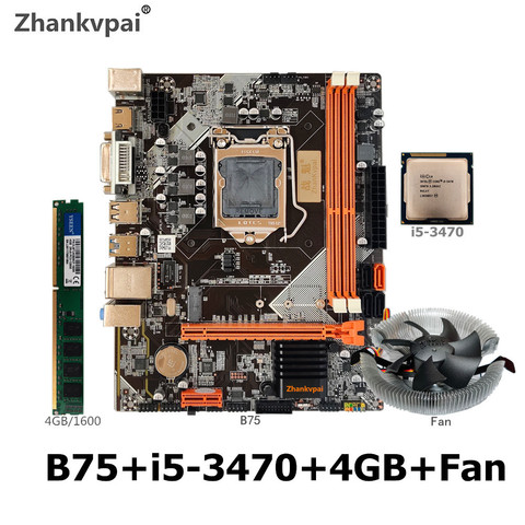 B75 LGA 1155 Motherboard set with Intel Core I5 3470 CPU 1Pcs*4GB 1600MHz DDR3+FAN Desktop Memory SATA III USB 3.0 VGA HDMI ► Photo 1/6