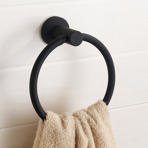 304 stainless steel towel ring Chrome towel hanging ring round simple black European Bathroom accessories Rustproof ► Photo 1/6