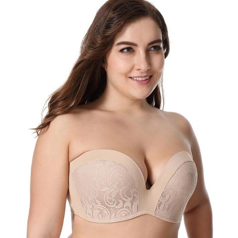 Delimira Women's Plus Size Underwire Strapless Bras Slightly Lined