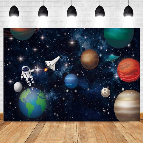 Universe Space Earth Planet Spacecraft Astronaut Backdrop Baby Boy Birthday Party Vinyl Photography Background for Photo Studio ► Photo 1/6