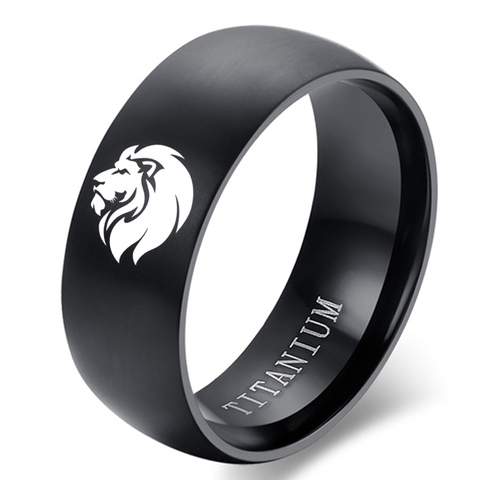 MOREDEAR 8mm Black Titanium A Male Lion Ring For Men and Women ► Photo 1/1