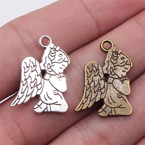 WYSIWYG 10pcs 24x17mm Antique Silver Color Antique Bronze Guardian Angel Charms Charms Angel Pray Guardian Praying Angel Charms ► Photo 1/3
