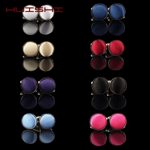 HUISHI Round Cufflinks Mens For Bussiness Shirt Wedding Party Men Cufflink Solid Cloth Round Cuff links Accessories Wholesales ► Photo 1/6