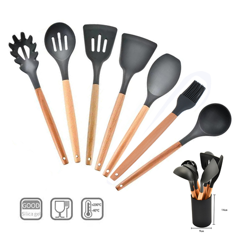 Silicone Spatula Heat-resistant Soup Spoon Non-stick Cooking Cookware Kitchen Tools None Toxic Bamboo Handles Cooking Tool 1 Pcs ► Photo 1/6