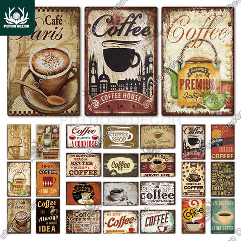 Putuo Decor Coffee Vintage Tin Sign Metal Sign Decorative Plaque Retro Plate Cafe Kitchen Living Room Coffee Bar Decoration ► Photo 1/6