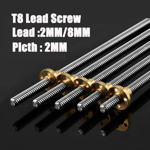 3D Printers Parts T8 Lead Screw 100mm 150mm 250mm 300mm 330mm 350mm lead screw 8mm Trapezoidal Screws Copper Nuts Leadscrew Part ► Photo 1/6