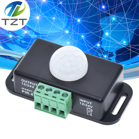 TZT DC 12V 24V 8A Automatic Adjust PIR Motion Sensor Switch IR Infrared Detector Light Switch Module for LED Strip Light Lamp ► Photo 1/6