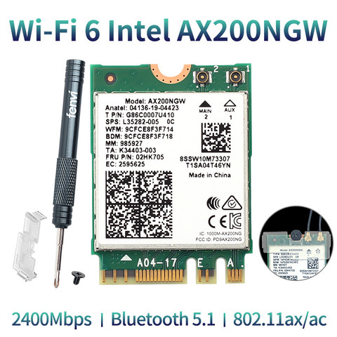Wireless Dual Band 2400Mbps WiFi 6 For Intel AX200 NGFF M.2 Bluetooth 5.1 Wifi Card AX200NGW Wifi6 Adapter 2.4G/5Ghz 802.11ac/ax ► Photo 1/6