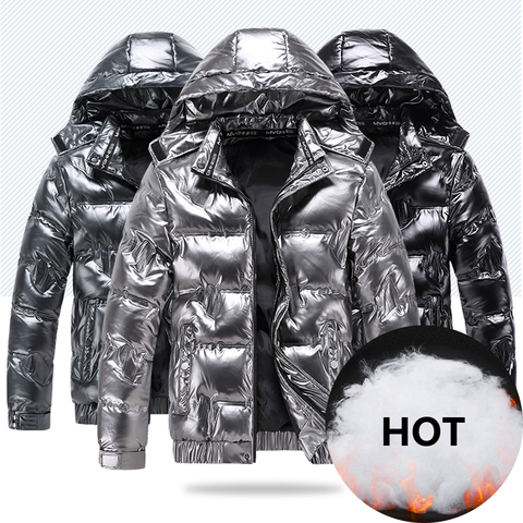 2022 New Bright Leather Winter Men's Jacket Casual Parka Outwear Waterproof Puffer Padding Warm Stand With Hood Outwearing Coat ► Photo 1/1