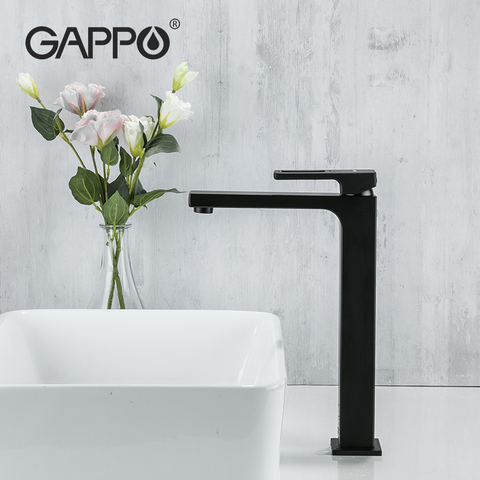GAPPO Black Tall Basin Sink Faucet Slim Bathroom Washbasin Water Mixer Tap Hot Cold Water Basin Chrome Crane Tap Bathroom Tap ► Photo 1/6
