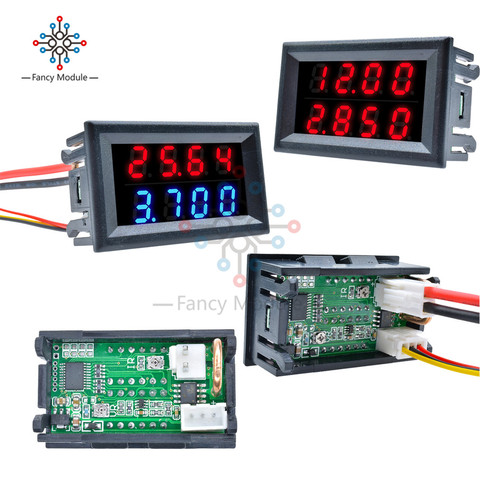 LED Digital DC Voltmeter Ammeter 4 Bit 5 Wires DC 200V 10A Voltage Current Meter Power Supply Red Blue LED Dual Display Detector ► Photo 1/6