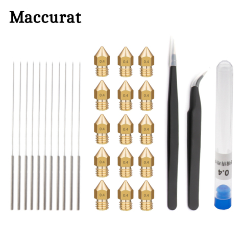 15pcs mk8 nozzle 0.4mm + 10pcs Cleaning Needles 0.4mm Drill Bits +Pt. ESD-15 PT.ESD-12 tweezers 3D printer Parts Cleaning Tool ► Photo 1/6