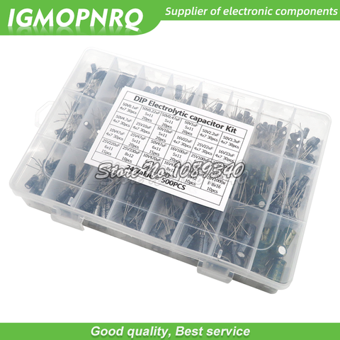 500PCS/lot 0.1UF-1000UF 24Values Aluminum Electrolytic Capacitors 16-50V mix Electrolytic capacitor Assorted kit and storage box ► Photo 1/2