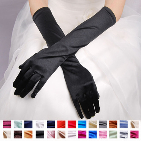 Women Long Satin Smooth Sunscreen Driving Gloves Female Evening Party Formal Prom Sexy Satin Stretch Ceremonial Gloves E43 ► Photo 1/6