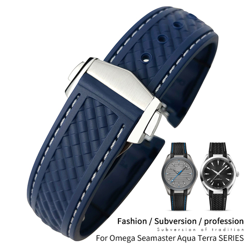 20mm Rubber Silicone Watch Strap Fit For Omega Seamaster 300 AT Aqua Terra 150 Ultra Light 8900 Steel Buckle Watchband Bracelets ► Photo 1/5