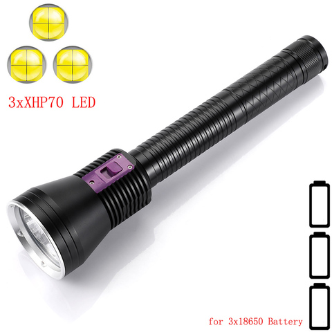 Newest High lumens LED Diving Flashlight 3 x XHP70.2 White / Yellow light Underwater 100M Waterproof Tactical Torch dive lamp ► Photo 1/6