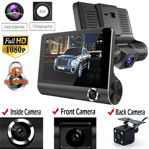 NEW 4.0 inch 1080P  3  Lens Full HD Car DVR Camera 170 Degree Rearview Car Dash Camera G-sensor Auto Car Camera Recorder 2022 df ► Photo 1/6
