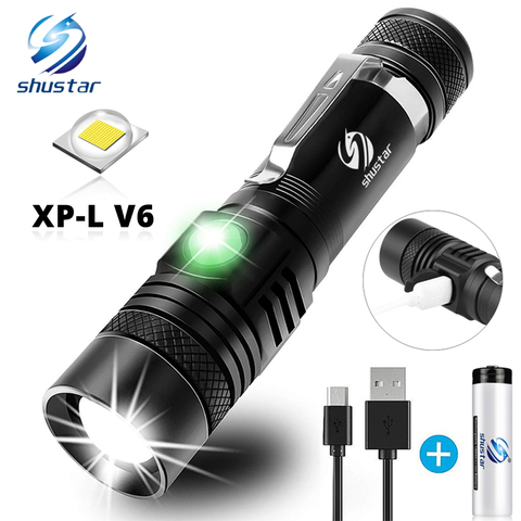 Ultra Bright LED Flashlight With XP-L V6 LED lamp beads Waterproof Torch Zoomable 4 lighting modes Multi-function USB charging ► Photo 1/6