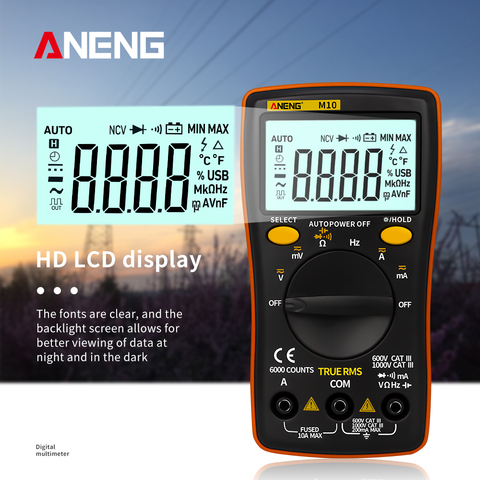 M10 Pocket Digital Multimeter Transistor Tester Analog 6000 counts Multimetro Profesional Capacitor Inductance Power Meter Test ► Photo 1/6