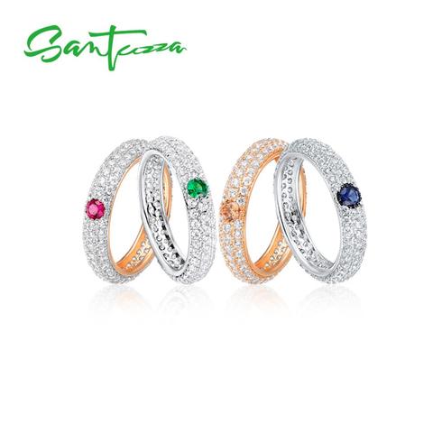 SANTUZZA Silver Ring for Women Engagement Wedding Multi-Color Gem Stones Eternity Rings Pure 925 Sterling Silver Fashion Jewelry ► Photo 1/6
