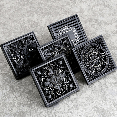 Shower Drains Square Bath Drains Strainer Hair Antique Brass Black Bathroom Floor Drain Waste Grate Drain ► Photo 1/6