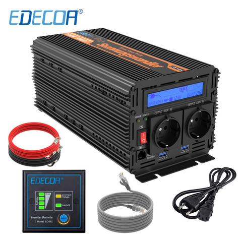 EDECOA UPS charger power inverter 2500W 5000W DC 12V AC 220V 230V 240V pure sine wave with USB remote controller LCD display ► Photo 1/6