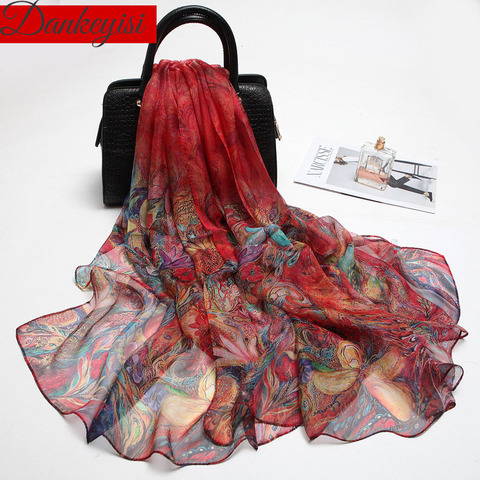 DANKEYISI Big Size Mulberry Silk Scarf Women Ladies Silk Women Long Scarves Shawl Female Hijab Wrap Summer Beach Cover-ups ► Photo 1/6