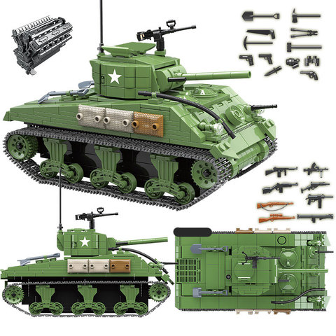 726PCS Military US Sherman M4A1 Tank Building Blocks WW2 Tank Technic City Children Police Soldier Weapon Bricks Kids Toys Gift ► Photo 1/6