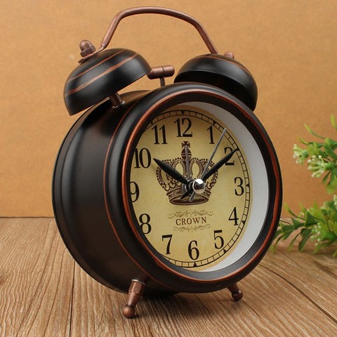 Vintage Night Light Alarm Clock European Retro Metal Alarm Clock Bedside Mute Needle Table Clock Gets bed Ringing Bell ► Photo 1/6