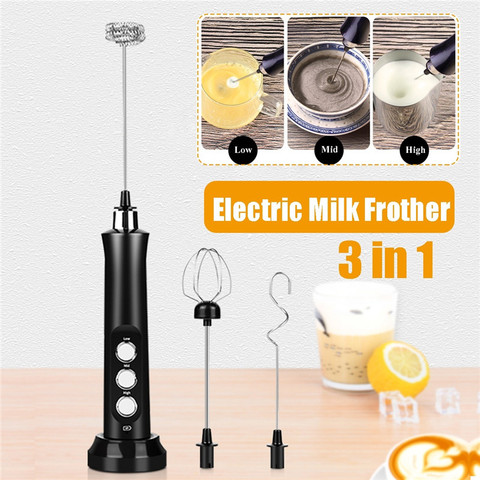 Electric Foamer Mixer Whisk Beater Stirrer 3-Speeds Coffee Milk Drink Frother  USB Rechargeable Handheld Food Blender Whisk ► Photo 1/6