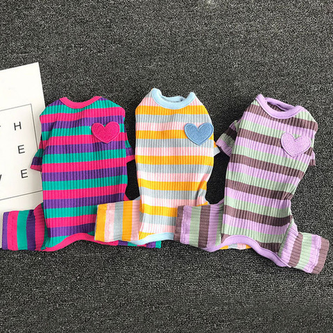 100% Cotton Dog Pajamas Colorful Striped Dog Jumpsuit Winter Warm For Small Dogs Shih Tzu Soft Pajamas Hoodie For Pet Winter S-L ► Photo 1/6