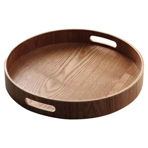Round Serving Bamboo Wooden Tray for Dinner Trays Tea Bar Breakfast Food Container Handle Storage Tray ► Photo 1/5