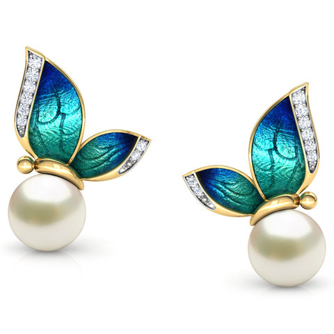 FDLK   Gorgeous Butterfly Pearls Stud Earrings Gold Crystal Enamel Earrings For Women ► Photo 1/6