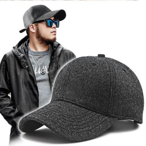 Male Winter large size felt baseball cap big head men fleece-lined sport hat plus size wool snapback caps 56-60cm 61-68cm ► Photo 1/6